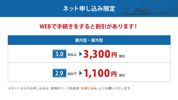 ネットから申し込みで3,300円割引